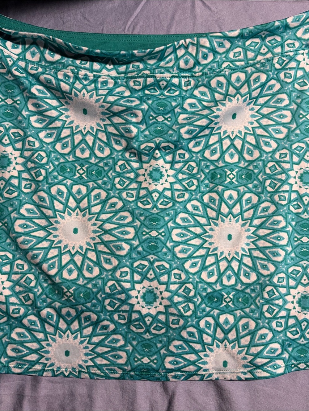 Teal & White Geometric Print Skirt
